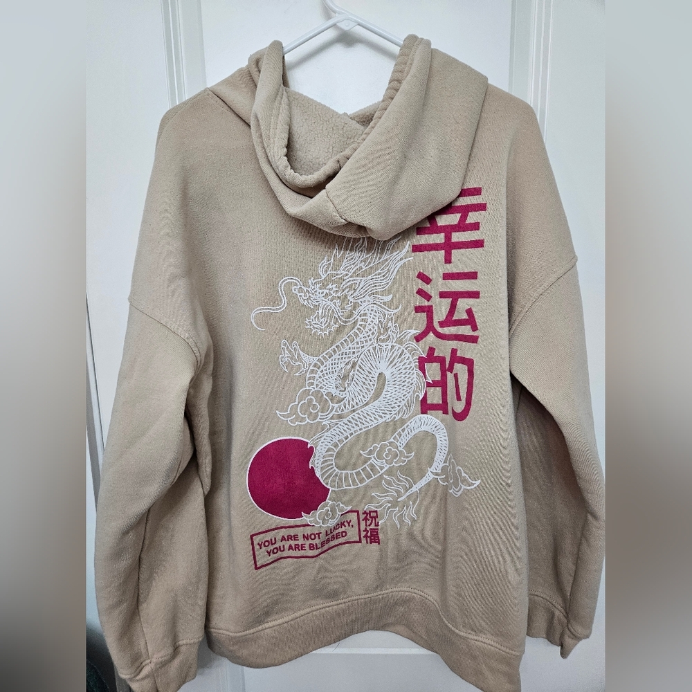 Large Orange Kiss Dragon Hoodie Unisex Large